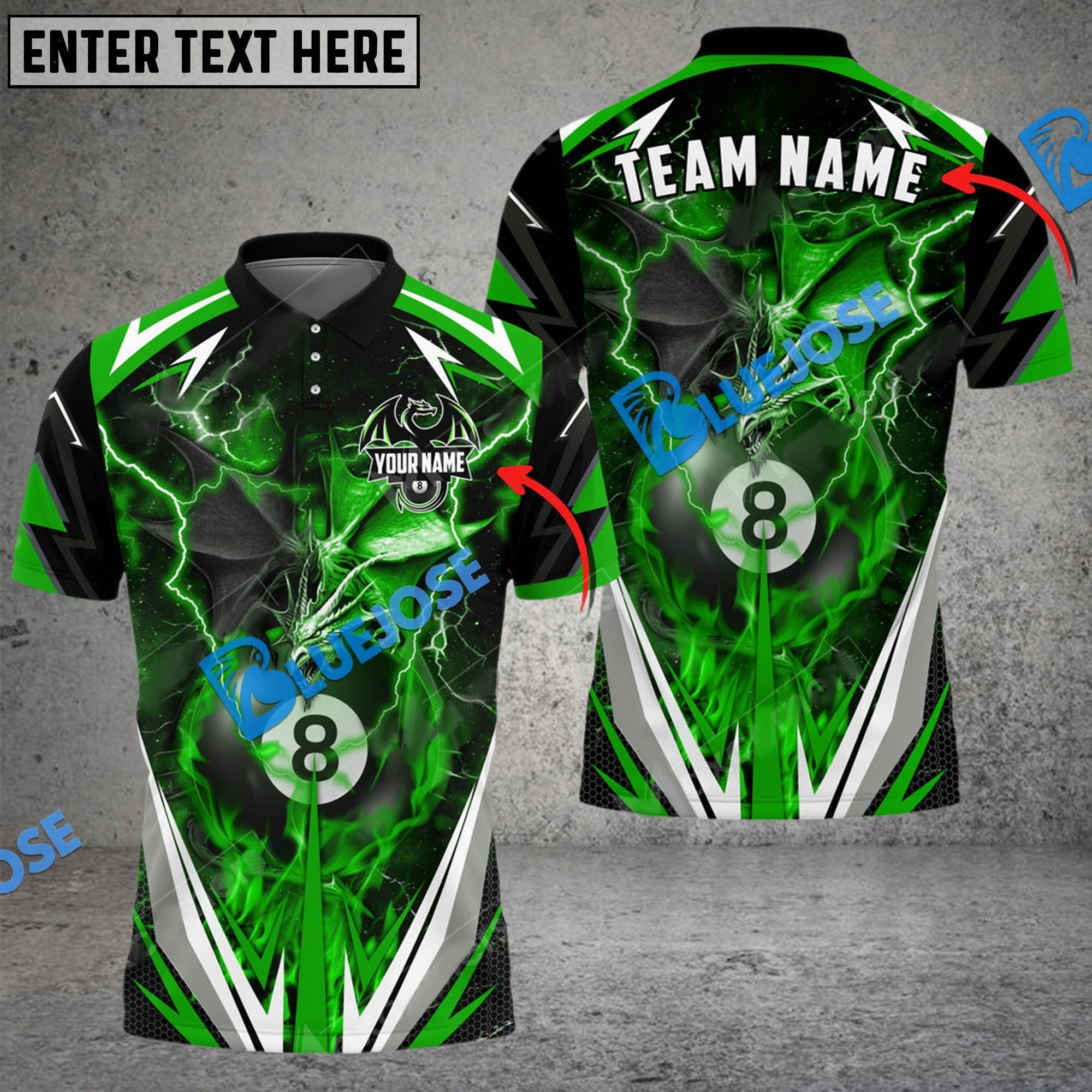 BlueJose Billiards Ball 8 Thunder Space Dragon Personalized Name Shirt (6 Colors)