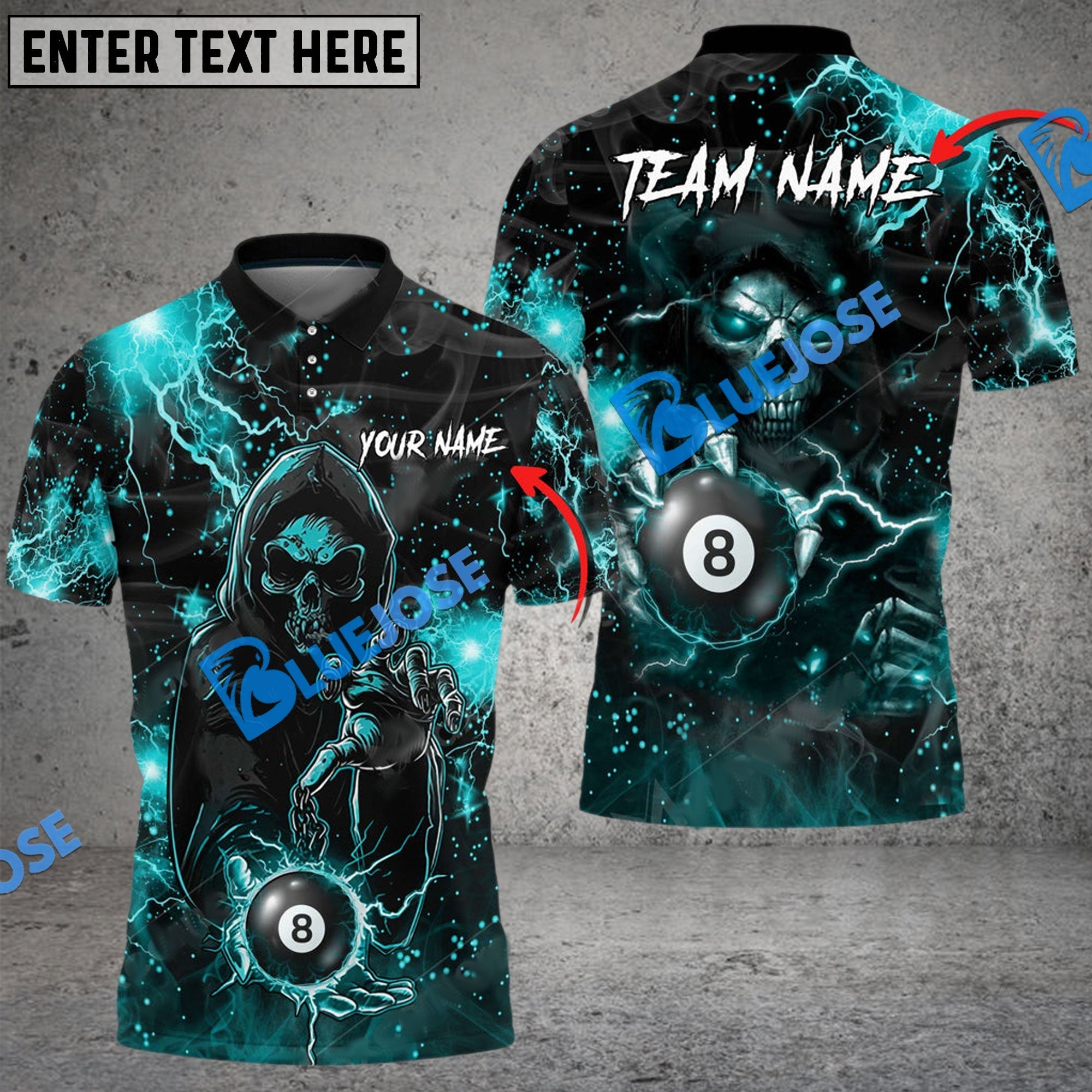 BlueJose Billiards Ball 8 Thunder Sparks Personalized Name, Team Name Unisex Shirt (6 Colors)