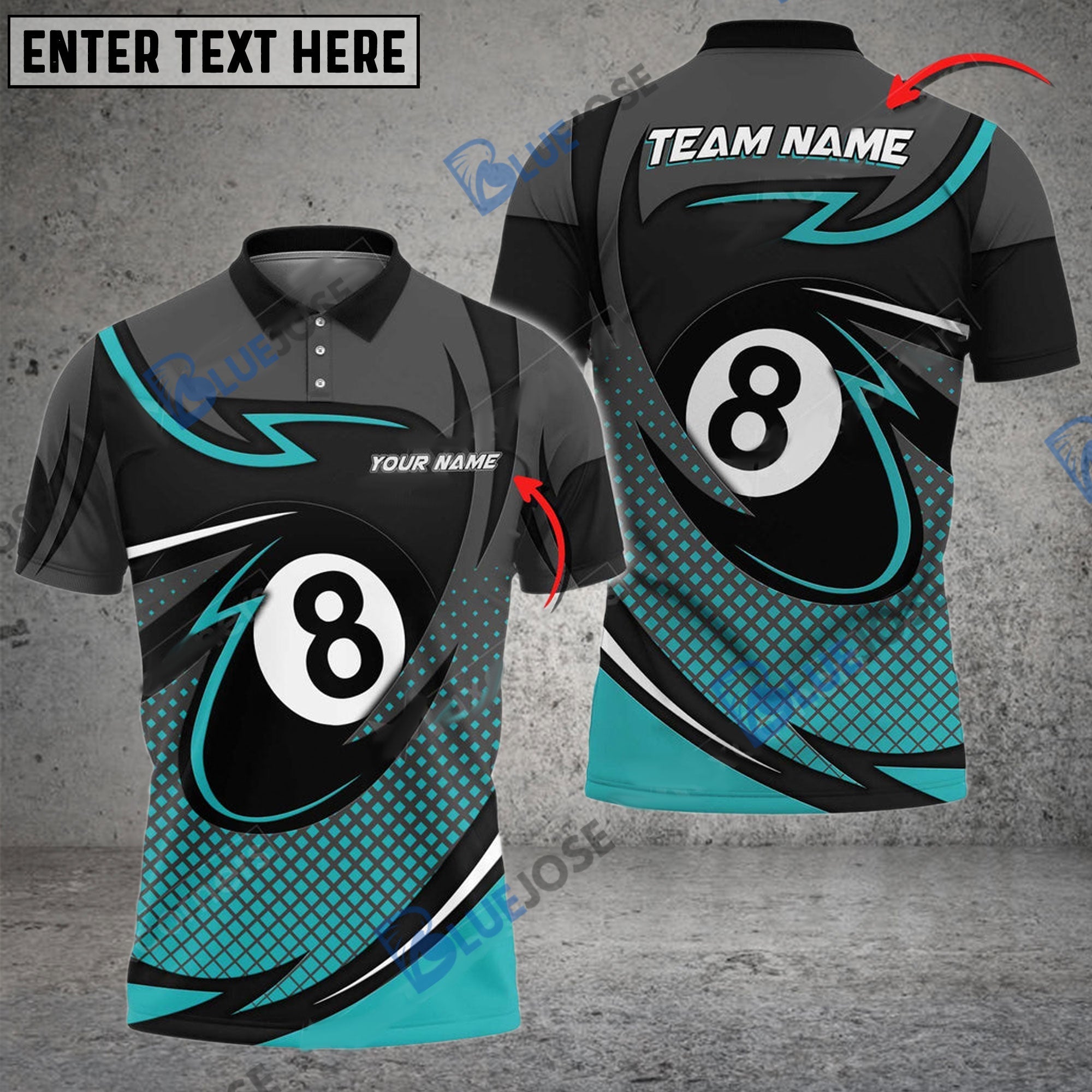 BlueJose Billiards 8 Ball Pool Personalized Name, Team Name Unisex Shirt (6 Colors)