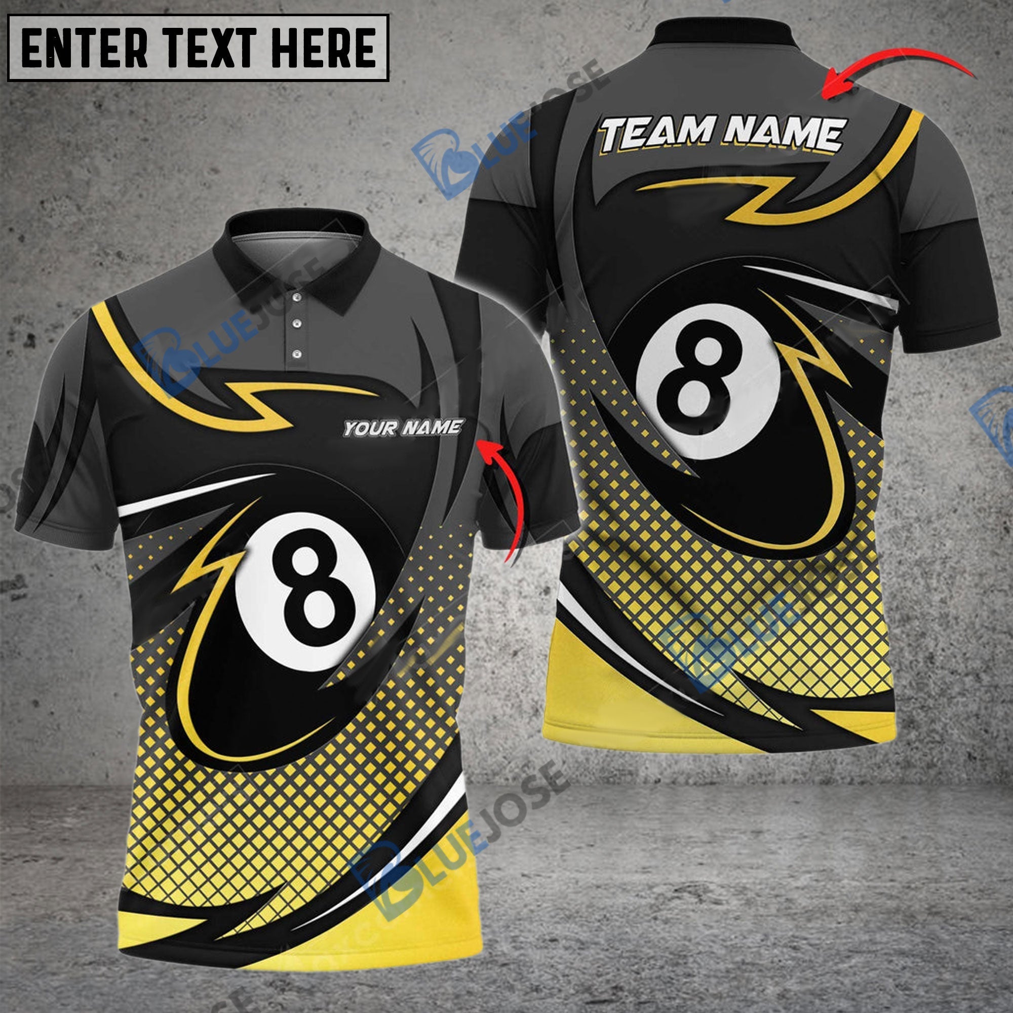 BlueJose Billiards 8 Ball Pool Personalized Name, Team Name Unisex Shirt (6 Colors)