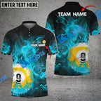 BlueJose Billiards Ball 9 Fire Art Premium Personalized Name, Team Name Shirt (4 Colors)