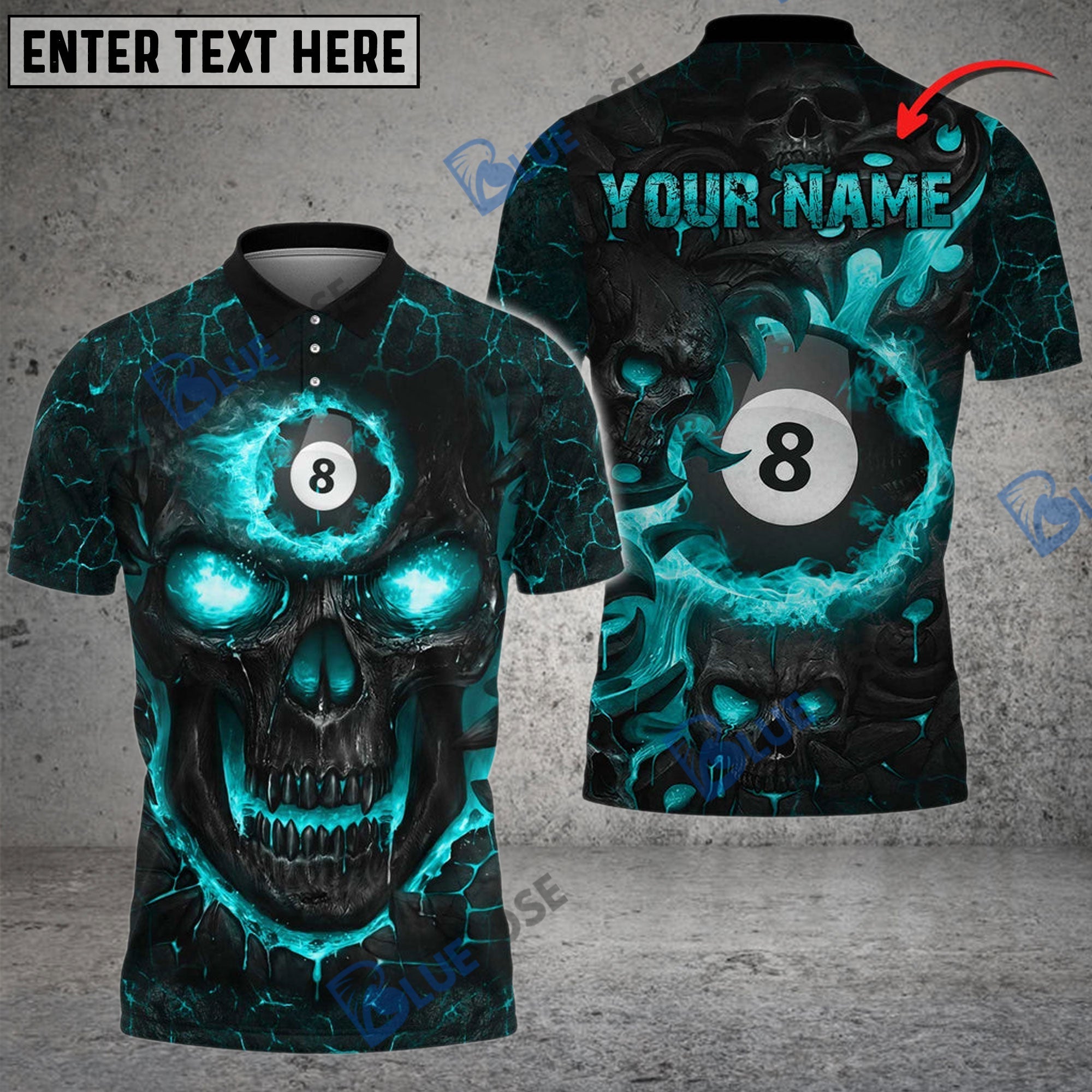 BlueJose Billiards Ball 8 Hell Flame Skull Personalized 3D Shirt (4 Colors)