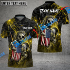 BlueJose Billiards Ball 8 Fire Skull US Flag Personalized Name, Team Name Shirt (6 Colors)