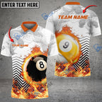 BlueJose Billiards Ball 8 And 9  White Fire Flame Smoke Personalized Name, Team Name Shirt (4 Colors)