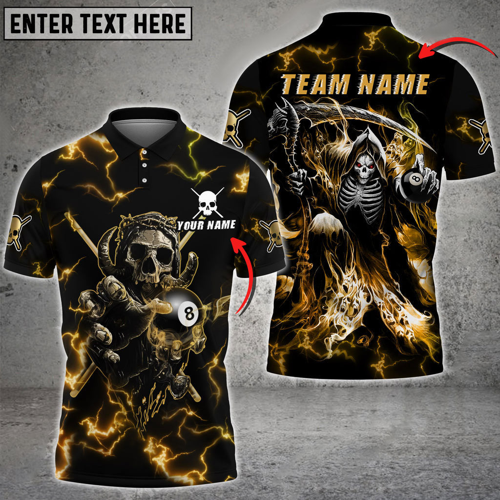 BlueJose Billiards Ball 8 Skull Thunder Fire Personalized Name, Team Name Unisex Shirt (6 Colors)