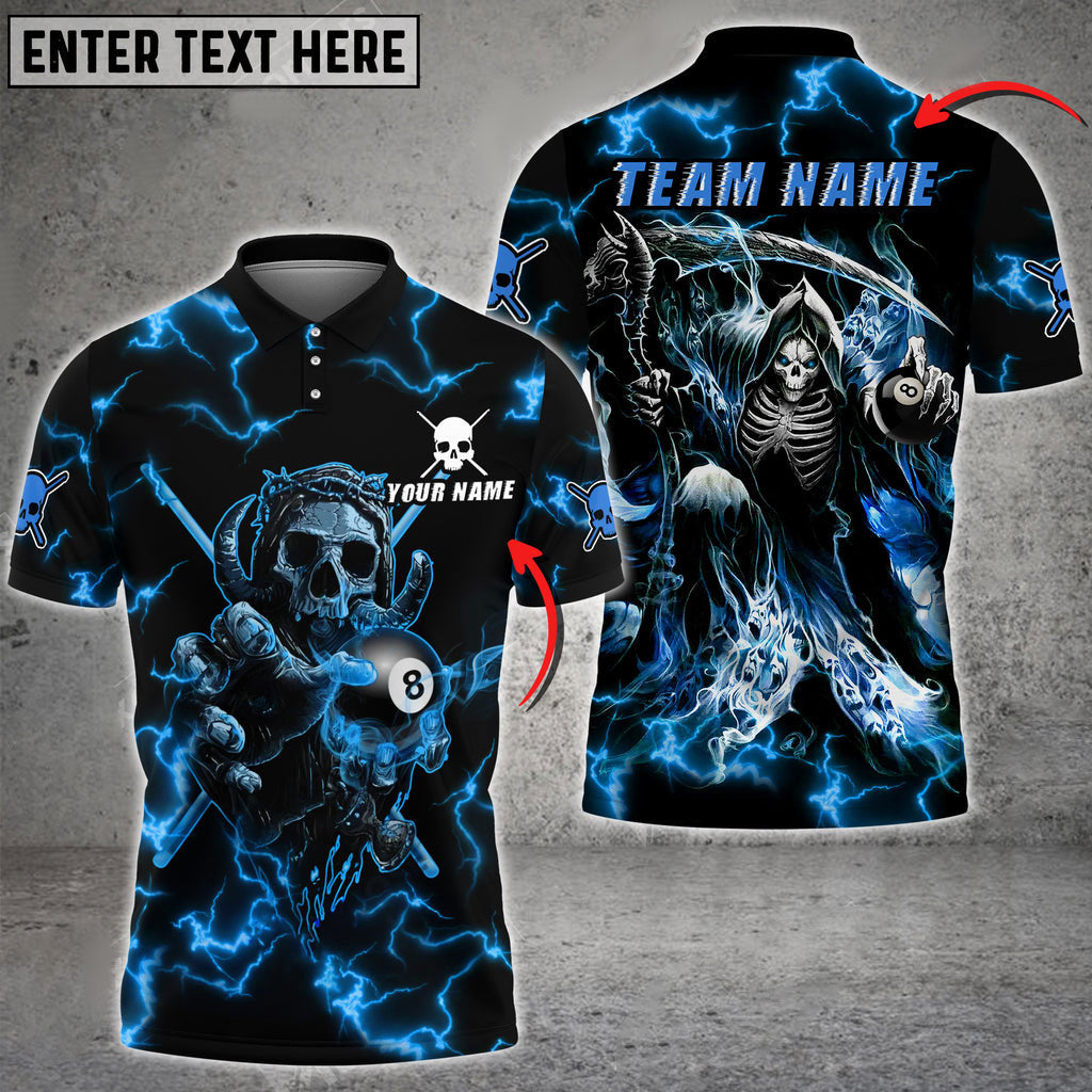 BlueJose Billiards Ball 8 Skull Thunder Fire Personalized Name, Team Name Unisex Shirt (6 Colors)