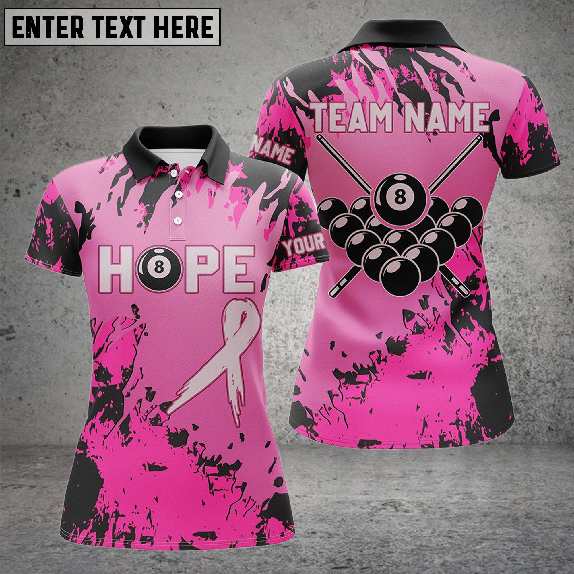 BlueJose Billiards Breast Cancer Awareness Hope Light Camo Customized Name 3D Shirts