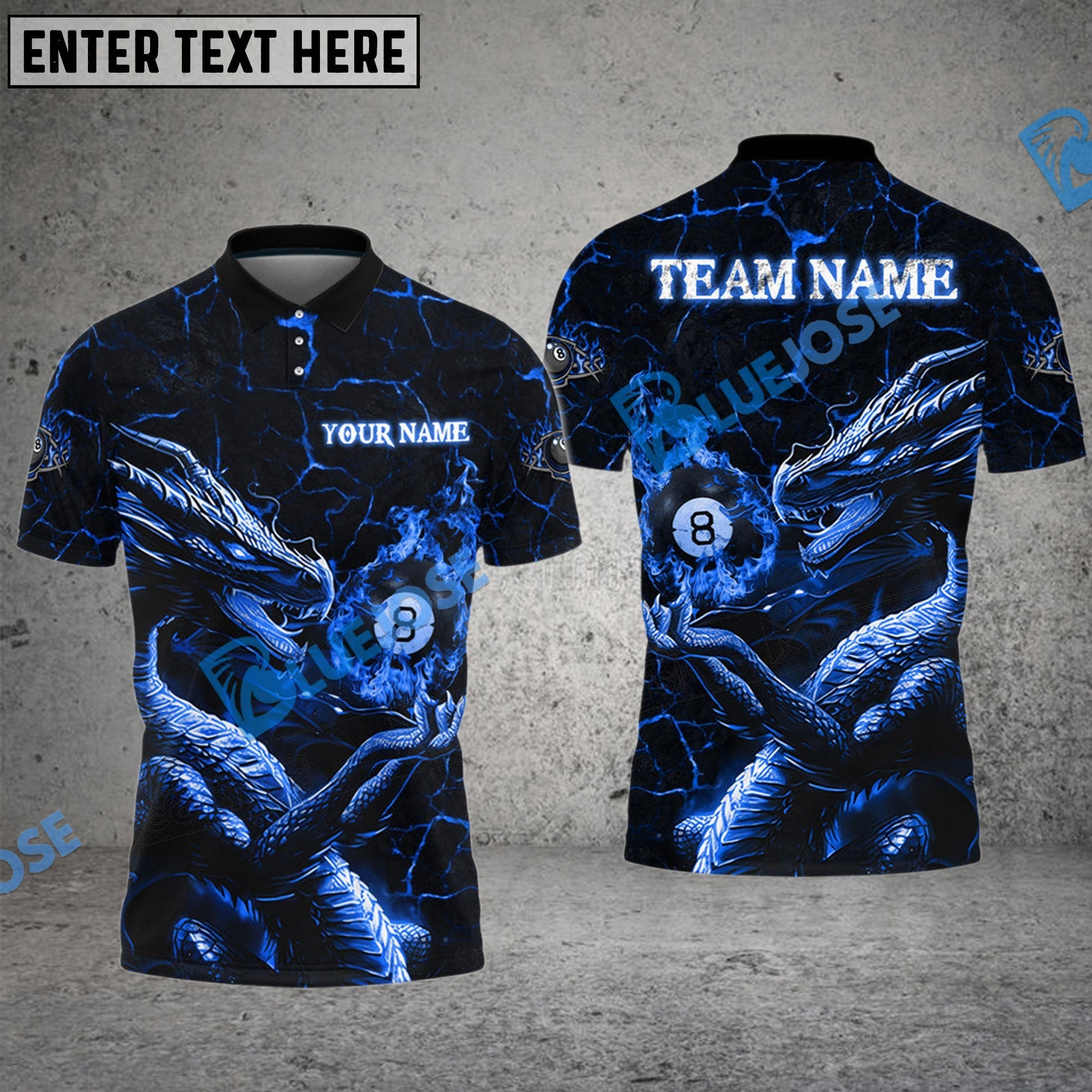 BlueJose Billiards Ball 8 Dragon's Palm Personalized Name, Team Name Unisex Shirt (4 Colors)
