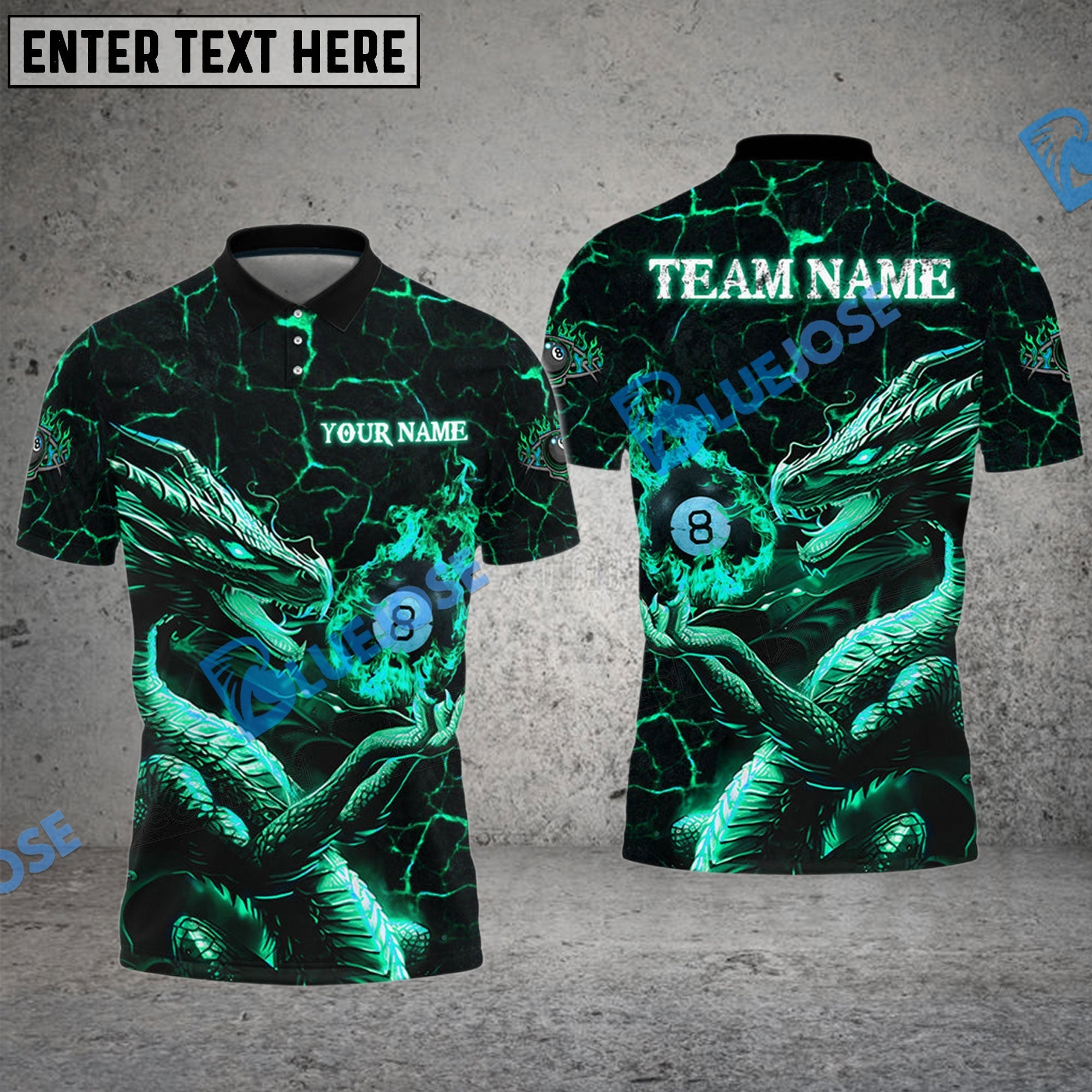BlueJose Billiards Ball 8 Dragon's Palm Personalized Name, Team Name Unisex Shirt (4 Colors)