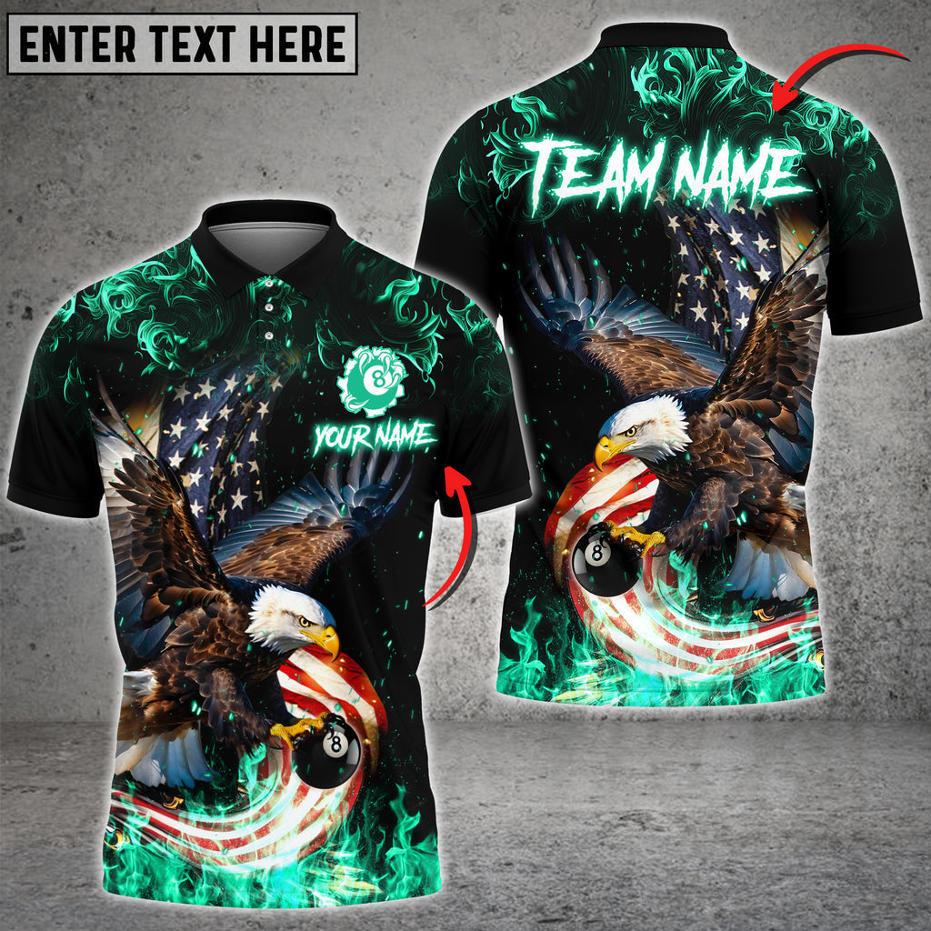 BlueJose Billiard 8 Ball Eagle Fire Flame Personalized Name Shirt (4 Colors)