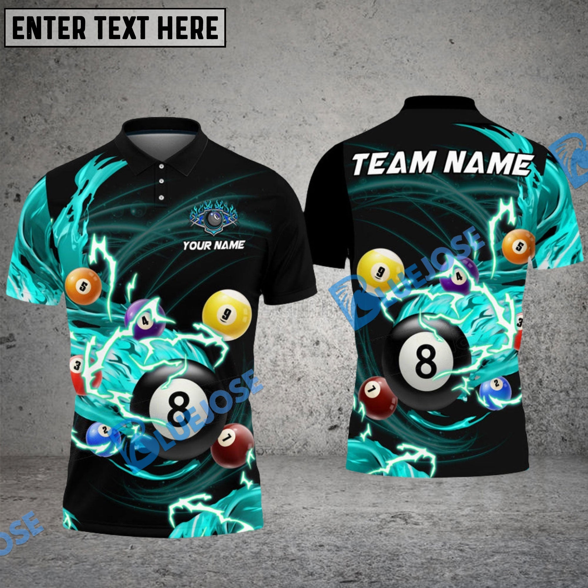 BlueJose Billiards Ball 8 Follow Flame Personalized Name, Team Name Unisex Shirt (6 Colors)