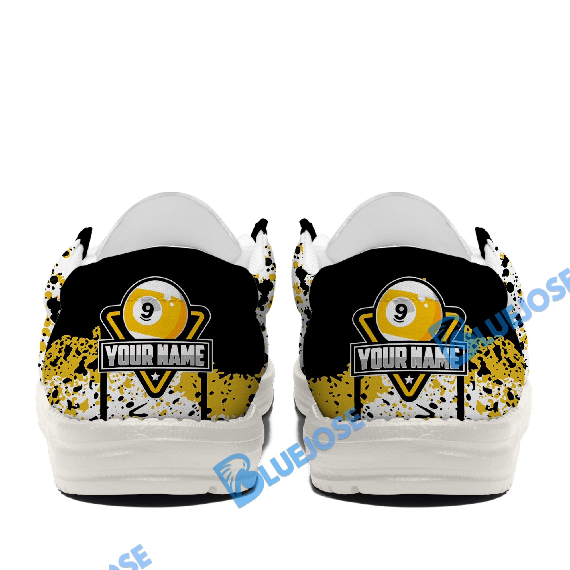 BlueJose Billiards Ball 9 Ink Art White Canvas Loafer Shoes