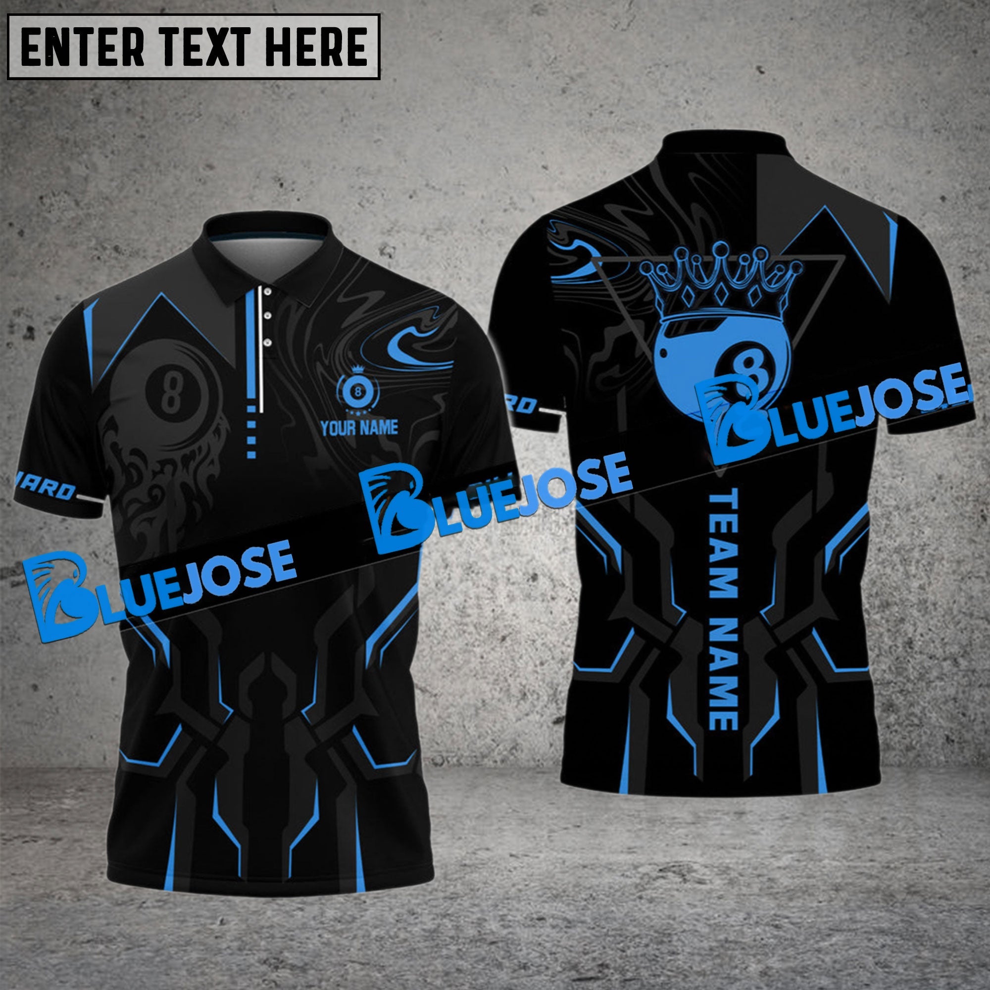 BlueJose Billiards Ball 8 Luxury Personalized Name & Team Name Shirt (4 Colors)
