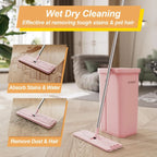 Pink Mop and Bucket with Wringer Set for Home, 3 Reusable Microfiber Mop Pads, Hands-Free Self-Cleaning System, Floor and Wall