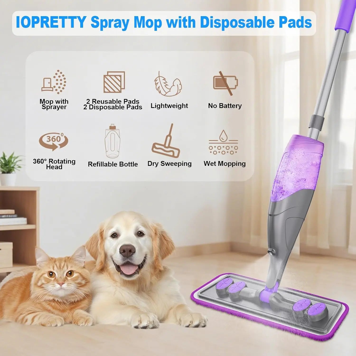 Spray Mops for Floor Cleaning with Washable and Disposable Pads, Refillable Bottle for Hardwood Tile Home Kitchen