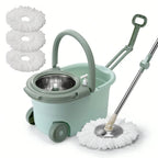 Spin Mop Bucket Set with Soap Dispenser 360°Rotating 2 Microfiber Heads 61" Adjustable Stainless Steel Handle 20QT Floor Cleaner