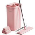 Pink Mop and Bucket with Wringer Set for Home, 3 Reusable Microfiber Mop Pads, Hands-Free Self-Cleaning System, Floor and Wall