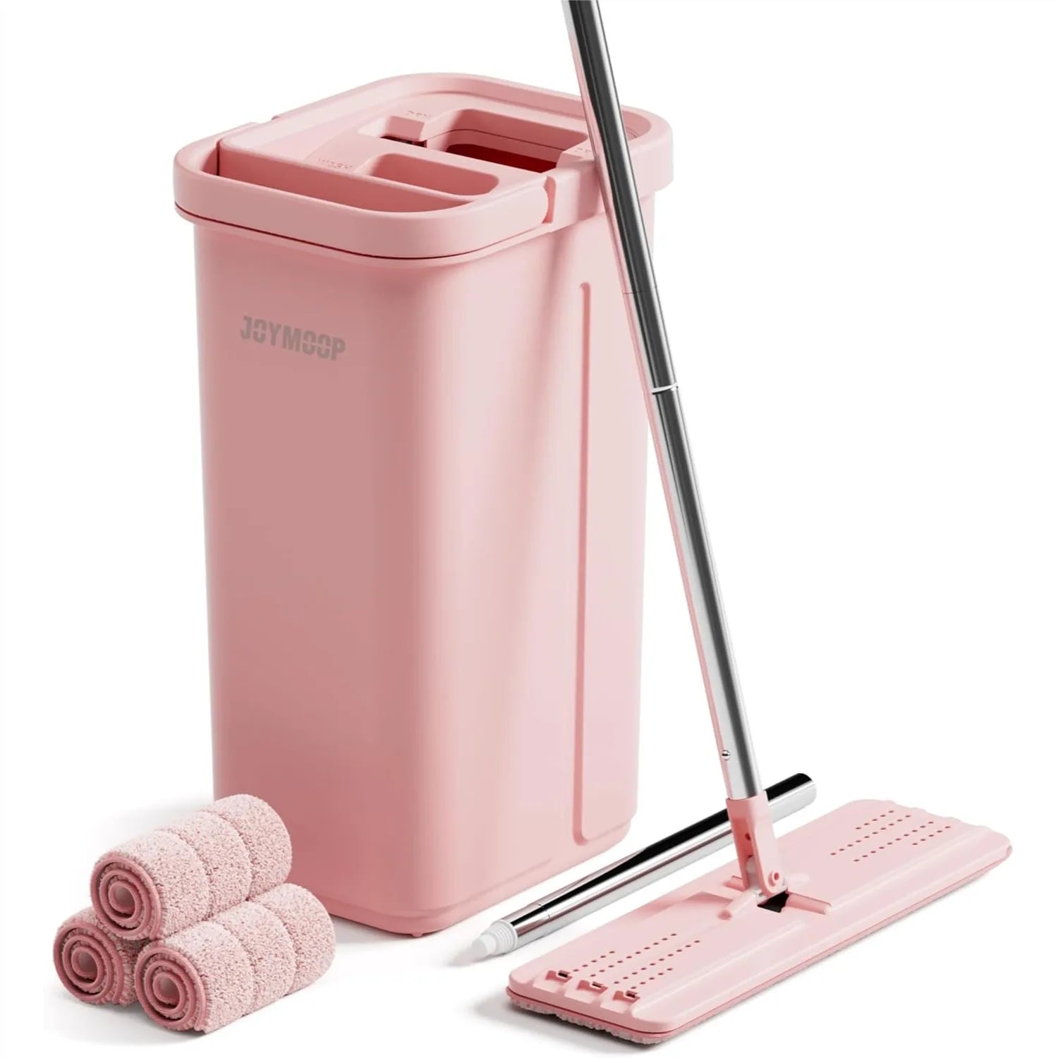 Pink Mop and Bucket with Wringer Set for Home, 3 Reusable Microfiber Mop Pads, Hands-Free Self-Cleaning System, Floor and Wall