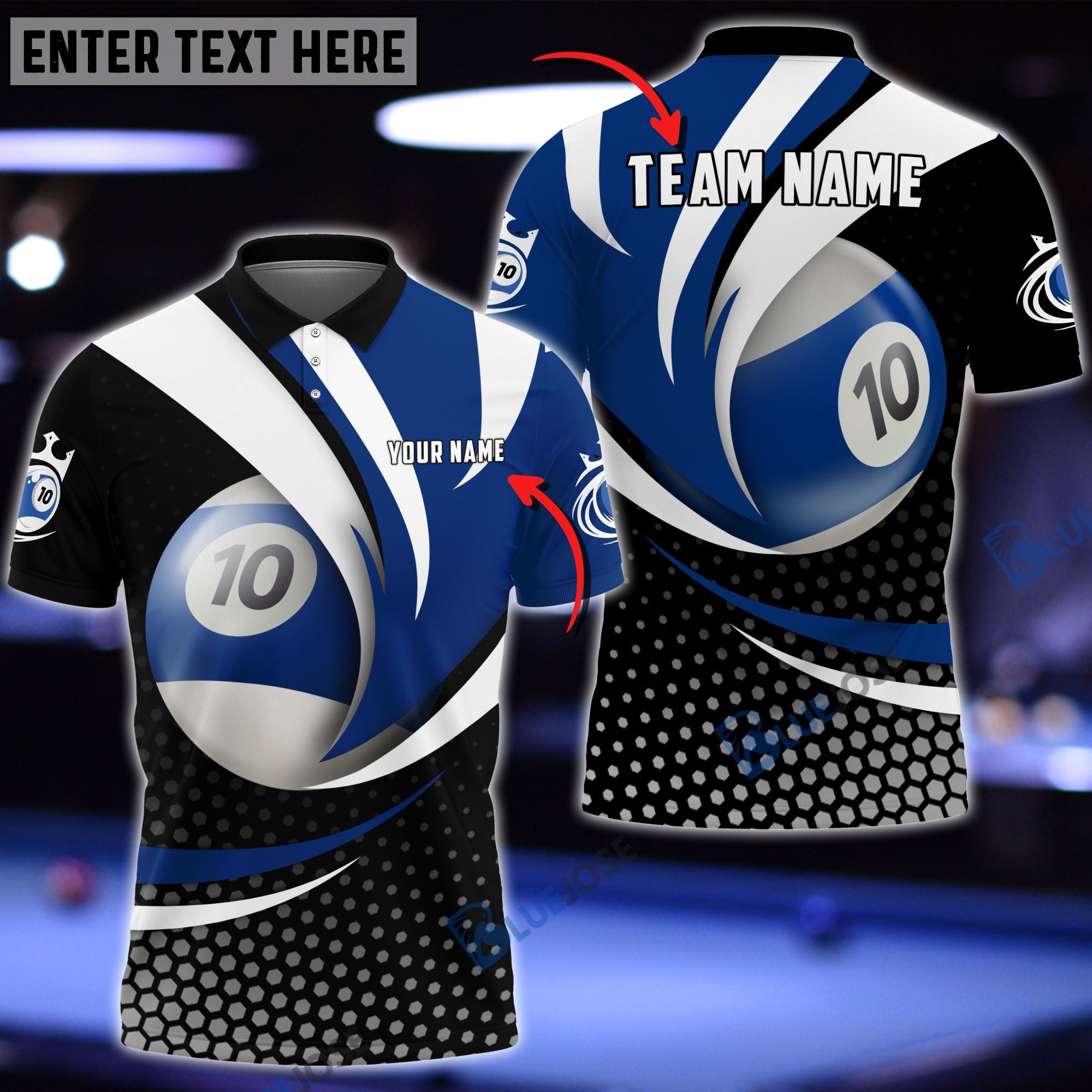 BlueJose Personalized Name, Team Name Billiard Ball 10 Player 3D Shirt
