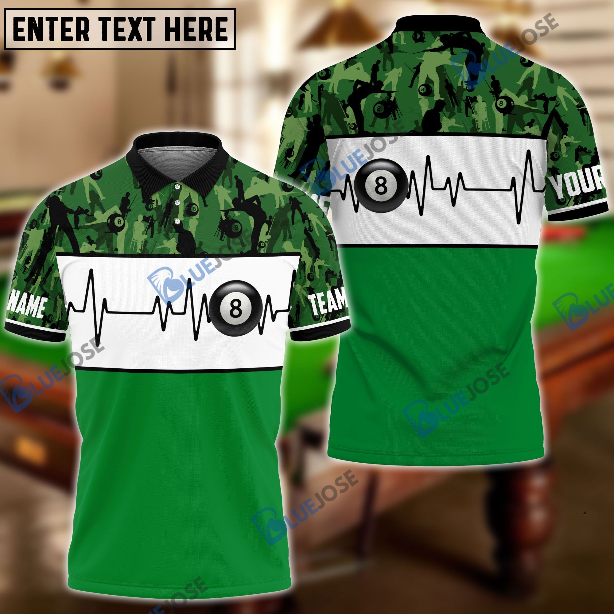 BlueJose Billiards Camo Pattern Personalized Shirt (4 Colors)