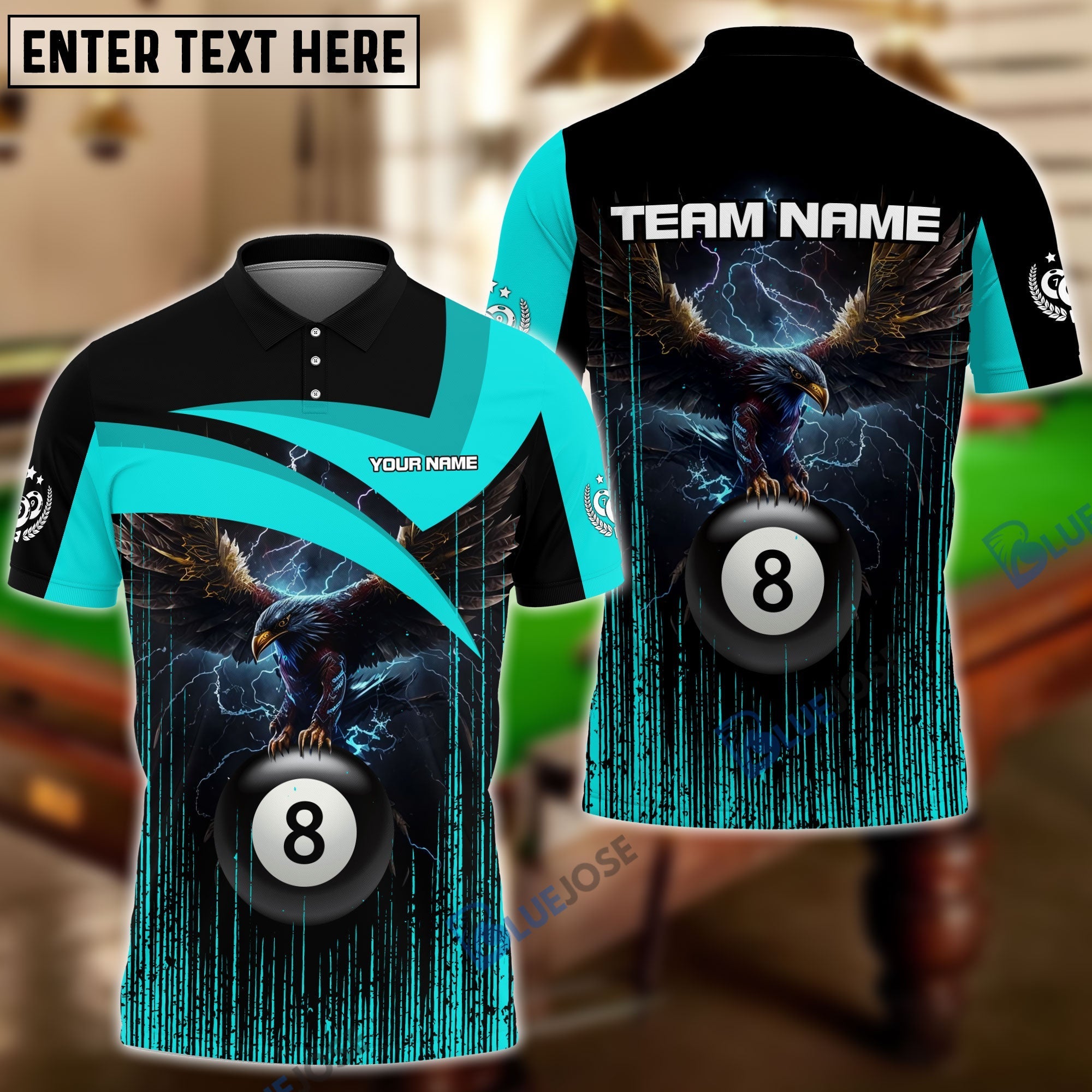 BlueJose Billiards 8-Ball Eagle Personalized Shirt ( 3 Colors)