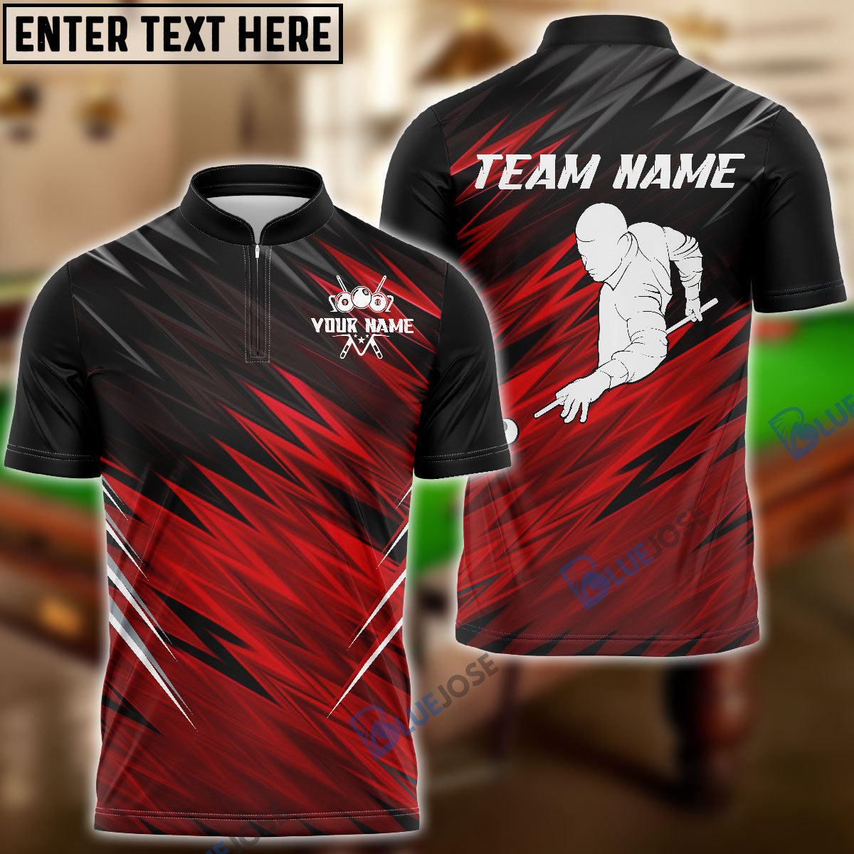 BlueJose Billiards Black And Red Lightning Personalized Shirt