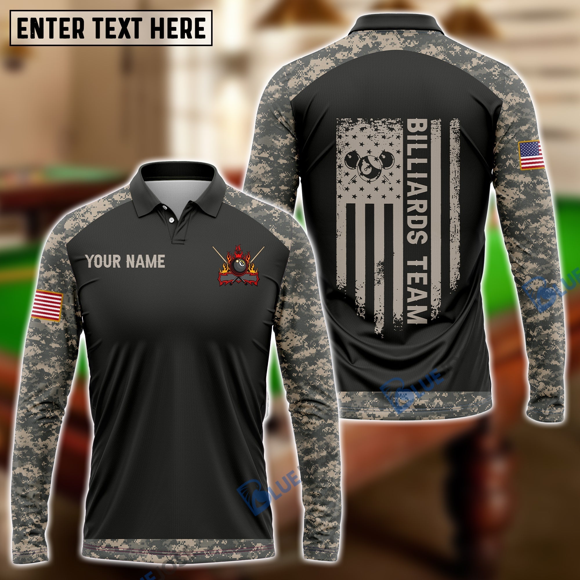 BlueJose Billiards Retro Camouflage Flag Personalized 3D Shirt