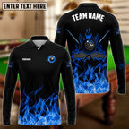 BlueJose Personalized Billiards 8-Ball Fire Pattern Women Shirt (Blue, Green, Yellow & Red)