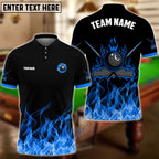 BlueJose Billiards 8-Ball Fire Pattern Blue Shirt For Kids