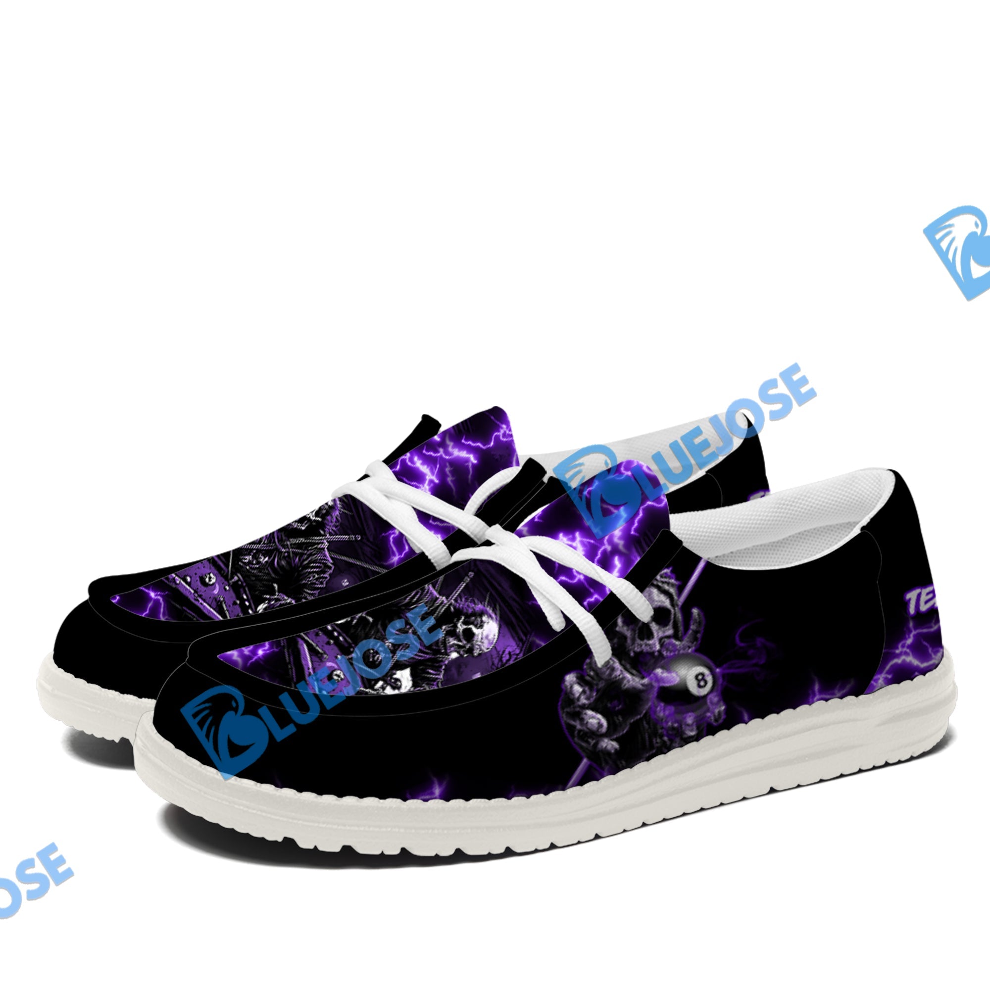 BlueJose Billiards Skull Fire White Canvas Loafer Shoes (4 Colors)