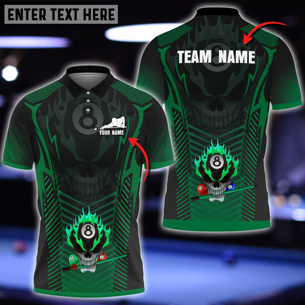 BlueJose Billiards Skull Colorful Personalized Name & Team Name Polo Shirt (8 Colors)
