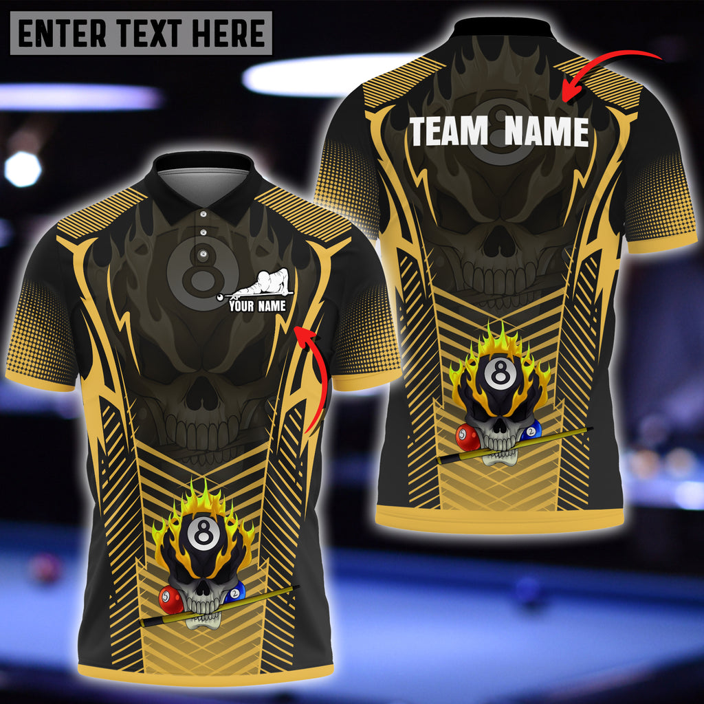 BlueJose Billiards Skull Colorful Personalized Name & Team Name Polo Shirt (8 Colors)