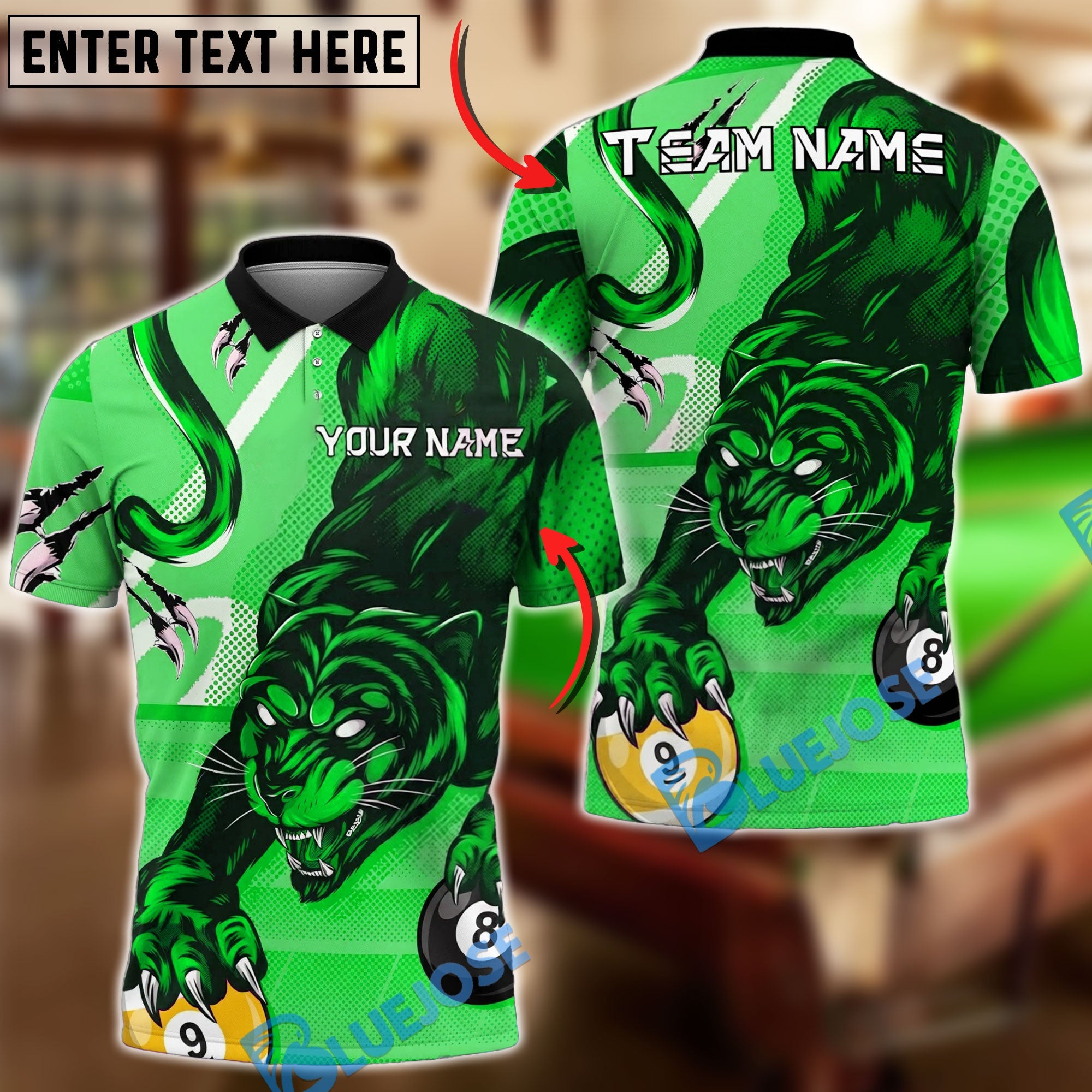 BlueJose Billiards Ball 8&9 Panther Fierce Claw Graphic Design Personalized Name Shirt (4 Colors)