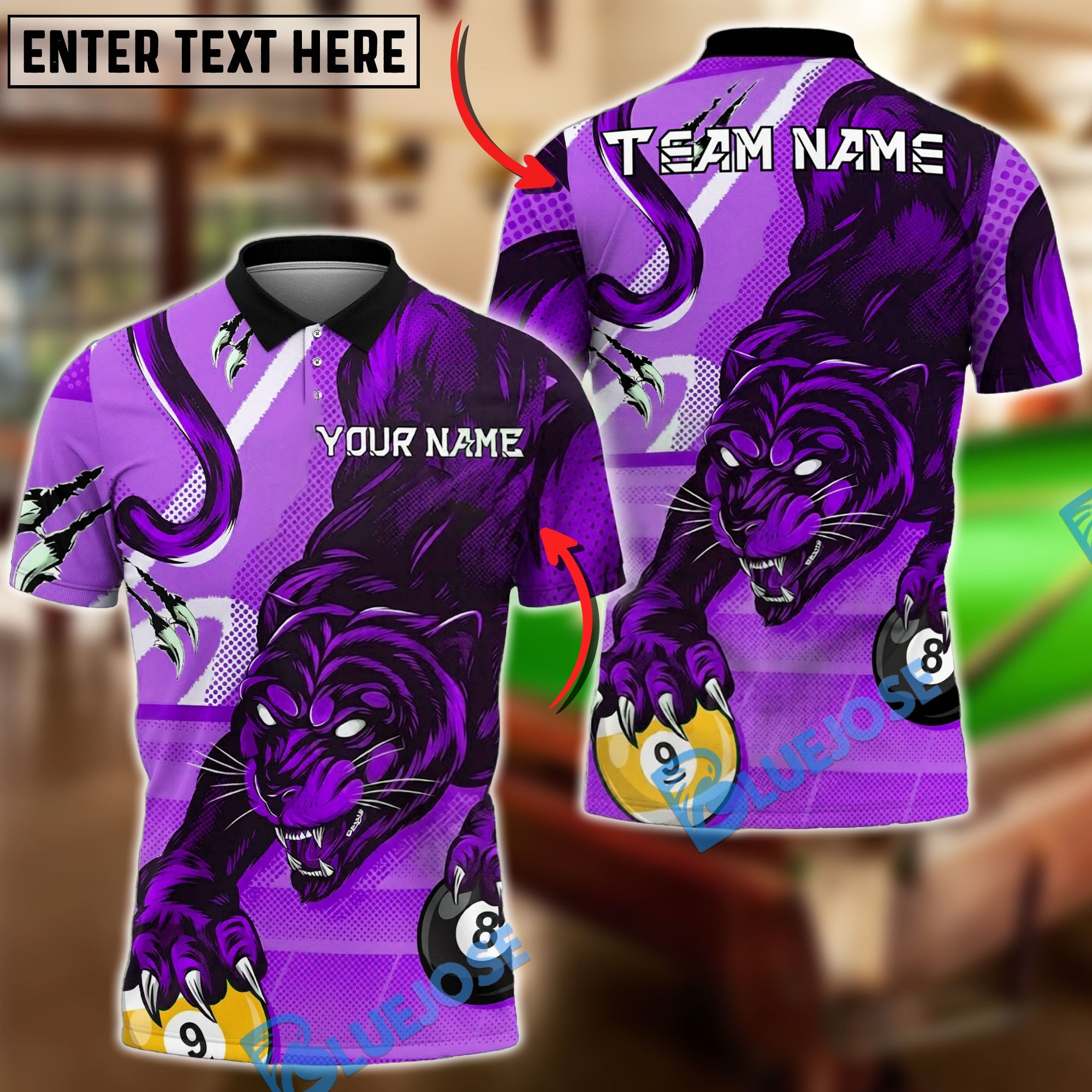 BlueJose Billiards Ball 8&9 Panther Fierce Claw Graphic Design Personalized Name Shirt (4 Colors)