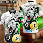 BlueJose Billiards Ball 8&9 Lion Accent Roaring Power Design Personalized Name Shirt (4 Colors)