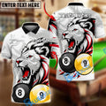 BlueJose Billiards Ball 8&9 Lion Accent Roaring Power Design Personalized Name Shirt (4 Colors)