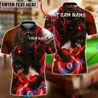 BlueJose Billiards Ball 8 Black Lion Lightning Fierce Power Design Personalized Name Shirt (4 Colors)