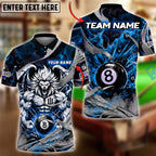BlueJose Billiards Ball 8 Fierce White Lion Smoke Art Personalized Name Shirt (4 Colors)
