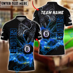 BlueJose Billiards Ball 8 Eagle Lightning Fire Power Design Personalized Name Shirt (4 Colors)