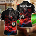 BlueJose Billiards Ball 8 Eagle Lightning Fire Power Design Personalized Name Shirt (4 Colors)