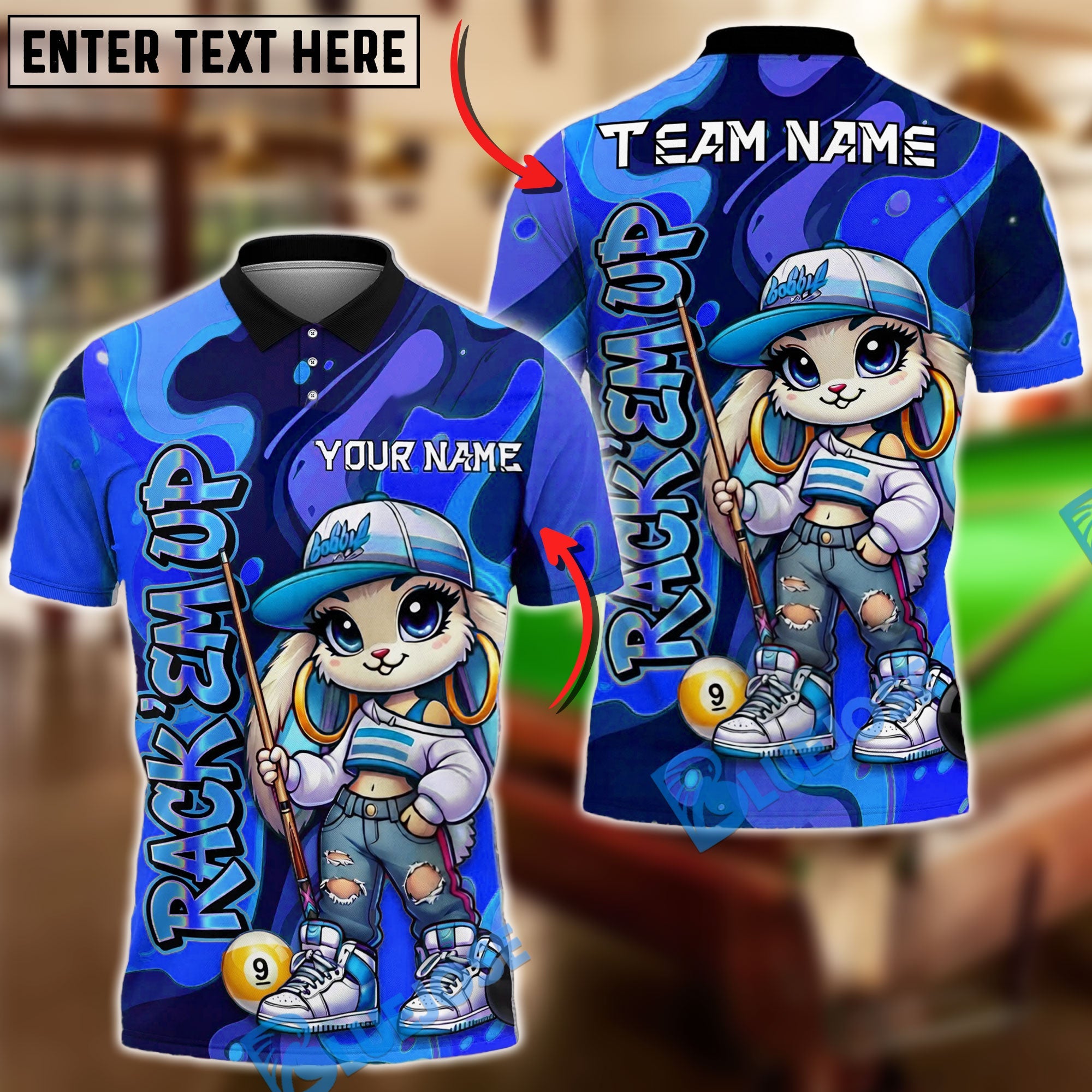 BlueJose Billiards Ball 9 Cute Rabbit Girl Colorful Graffiti Personalized Name Shirt (4 Colors)
