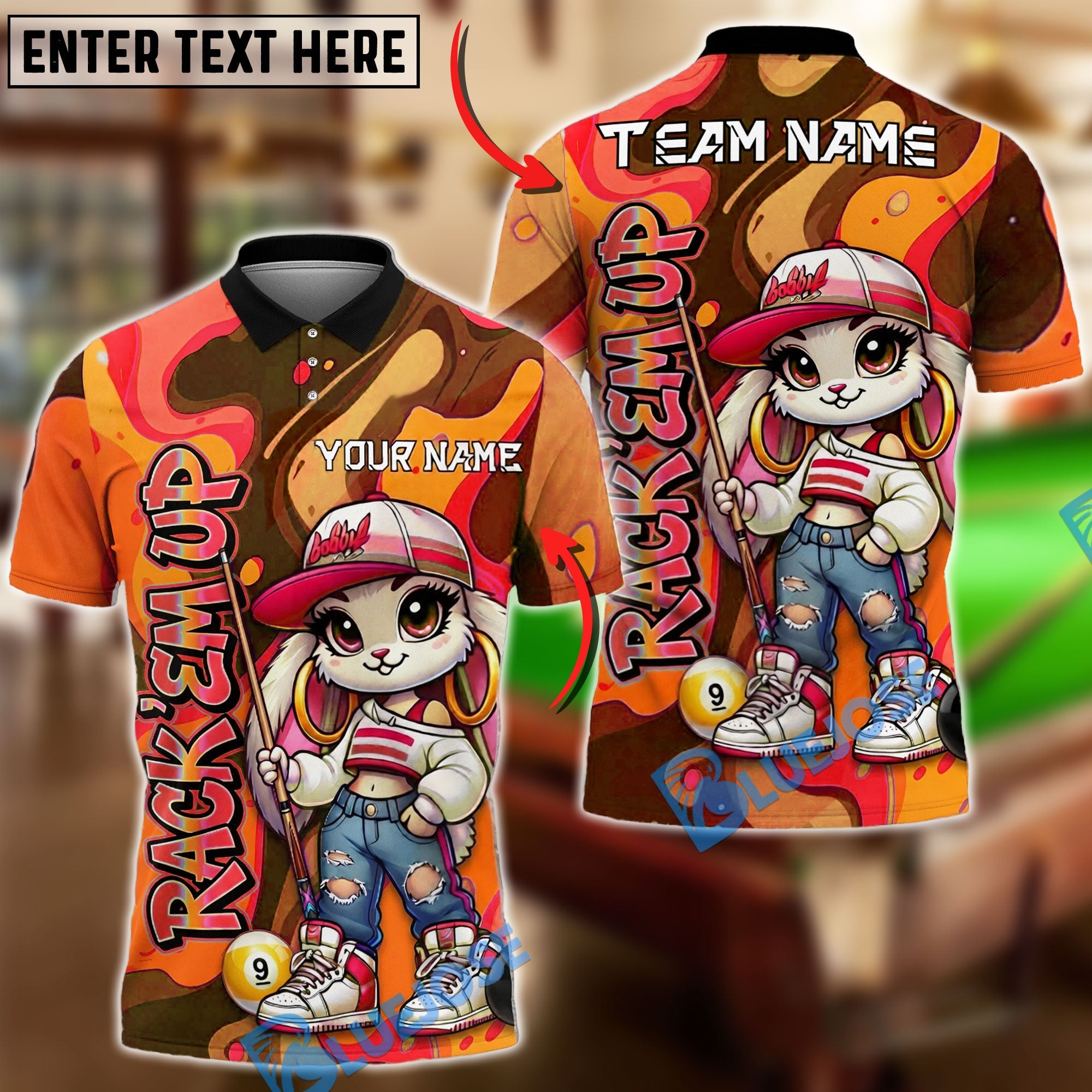 BlueJose Billiards Ball 9 Cute Rabbit Girl Colorful Graffiti Personalized Name Shirt (4 Colors)