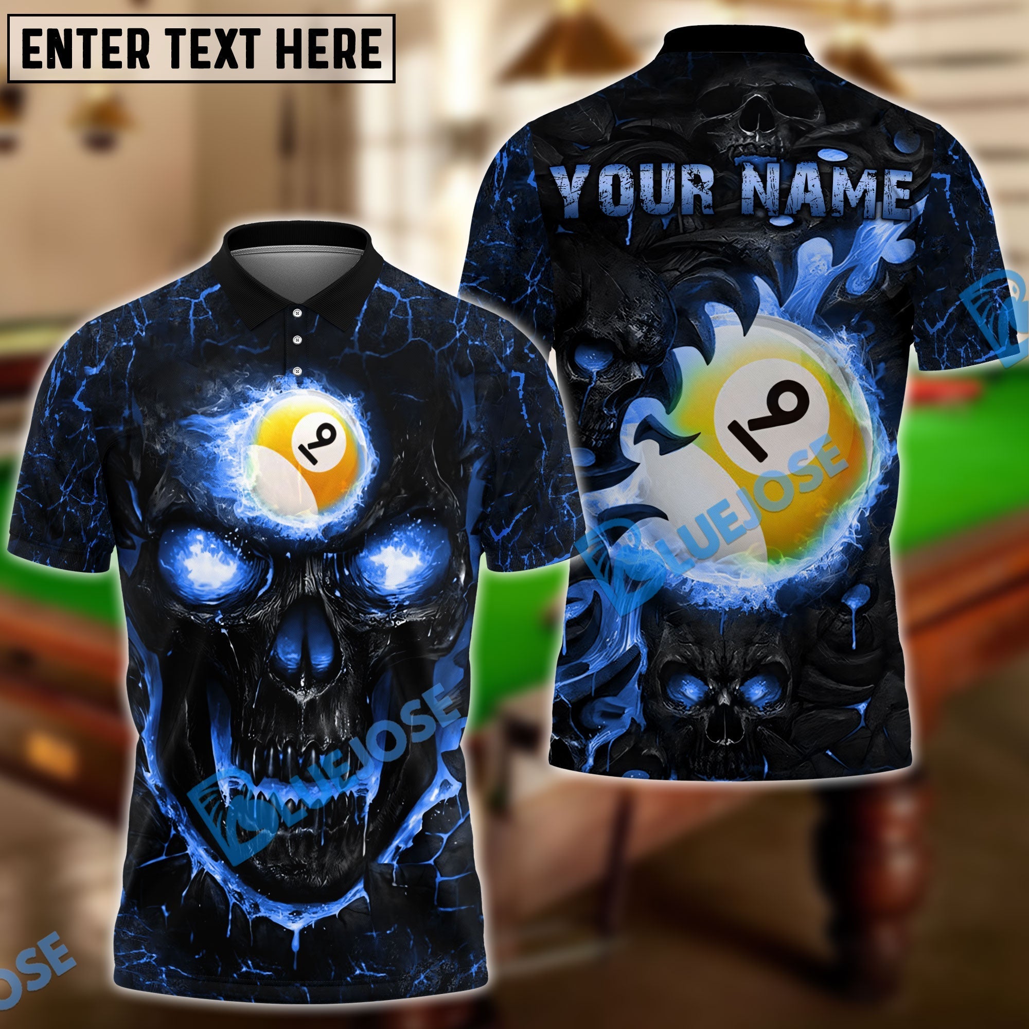 BlueJose Billiards Ball 9 Hell Flame Skull Personalized 3D Shirt (4 Colors)