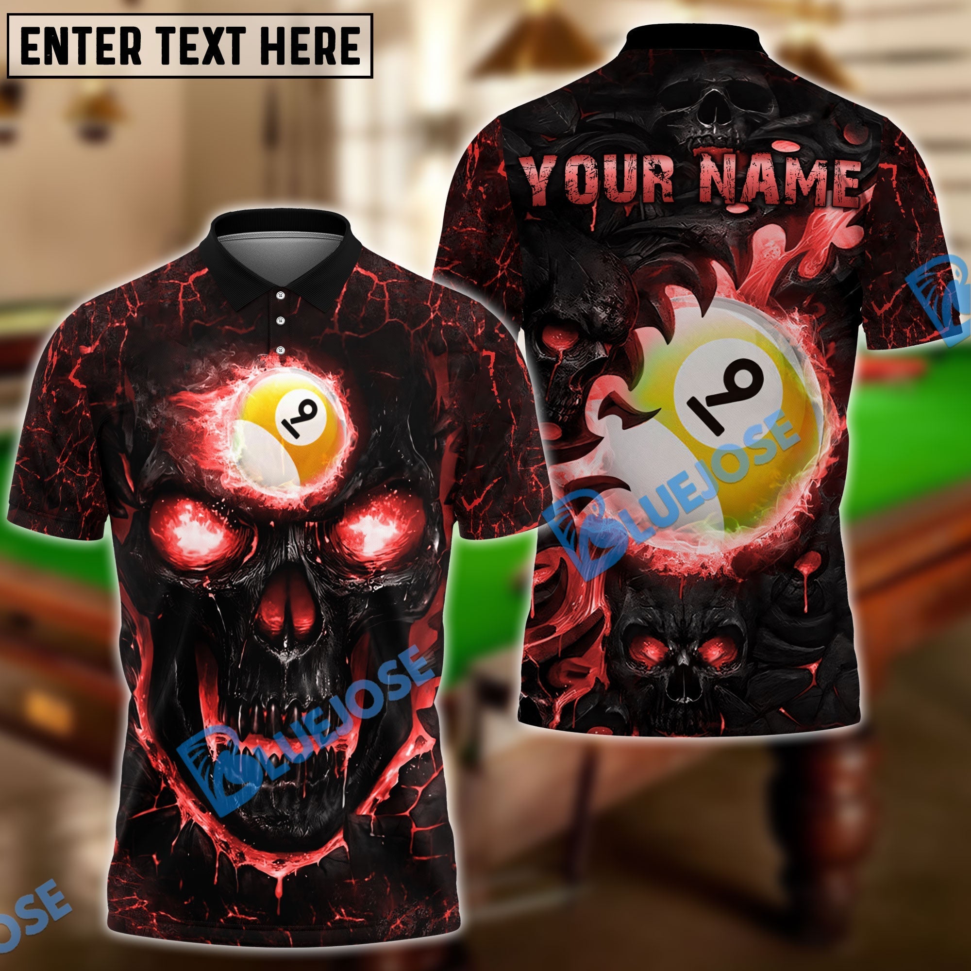 BlueJose Billiards Ball 9 Hell Flame Skull Personalized 3D Shirt (4 Colors)