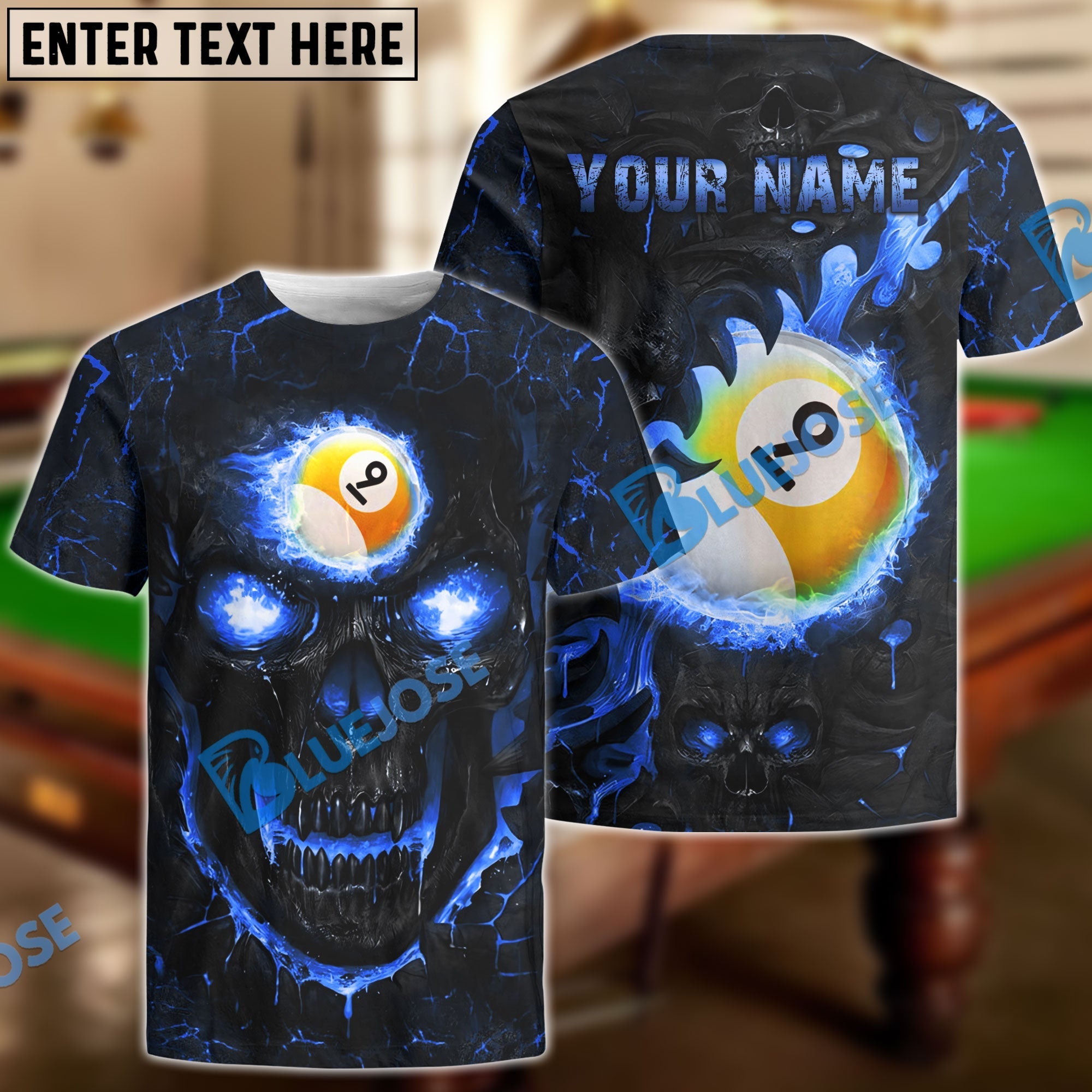 BlueJose Billiards Ball 9 Hell Flame Skull Personalized 3D Shirt (4 Colors)