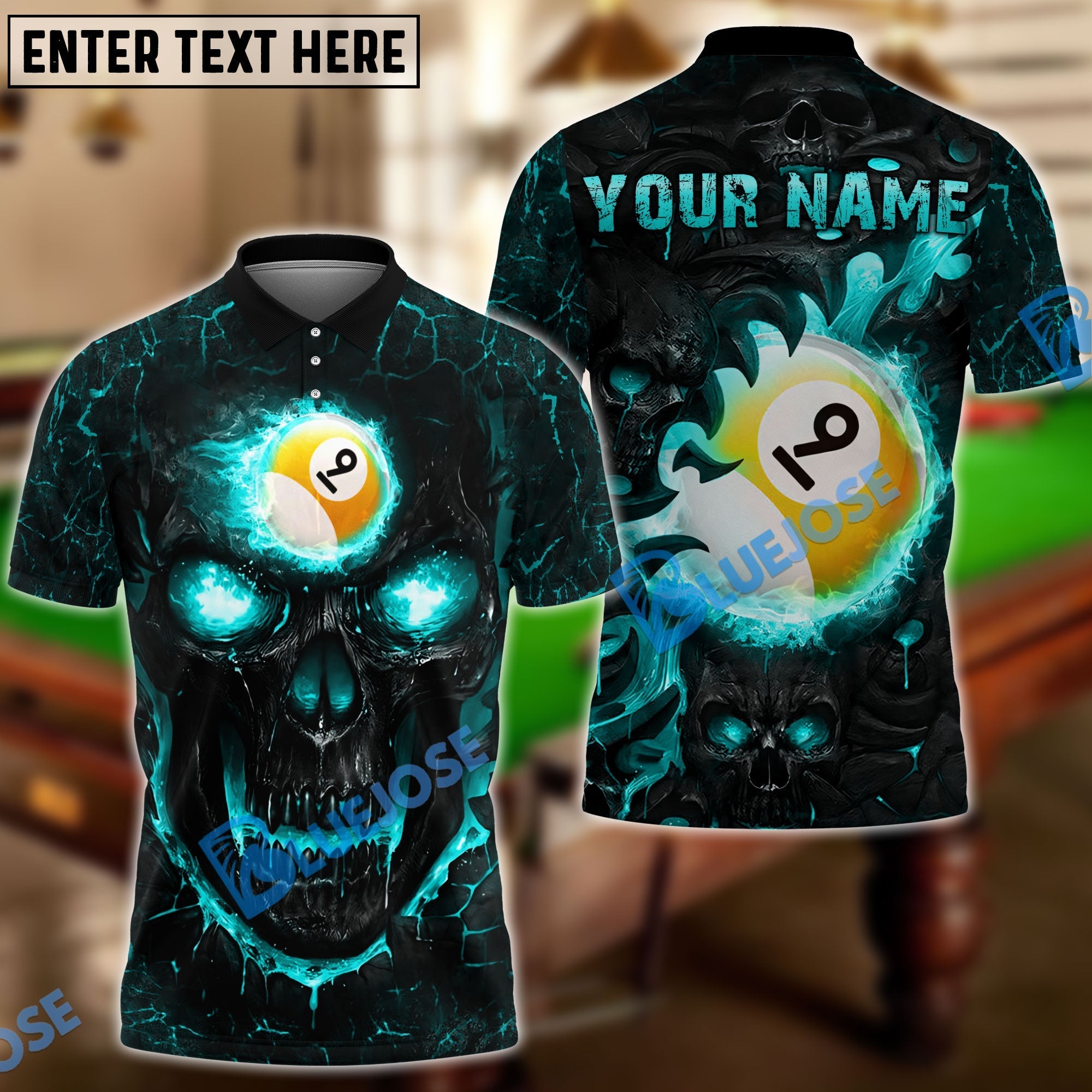 BlueJose Billiards Ball 9 Hell Flame Skull Personalized 3D Shirt (4 Colors)