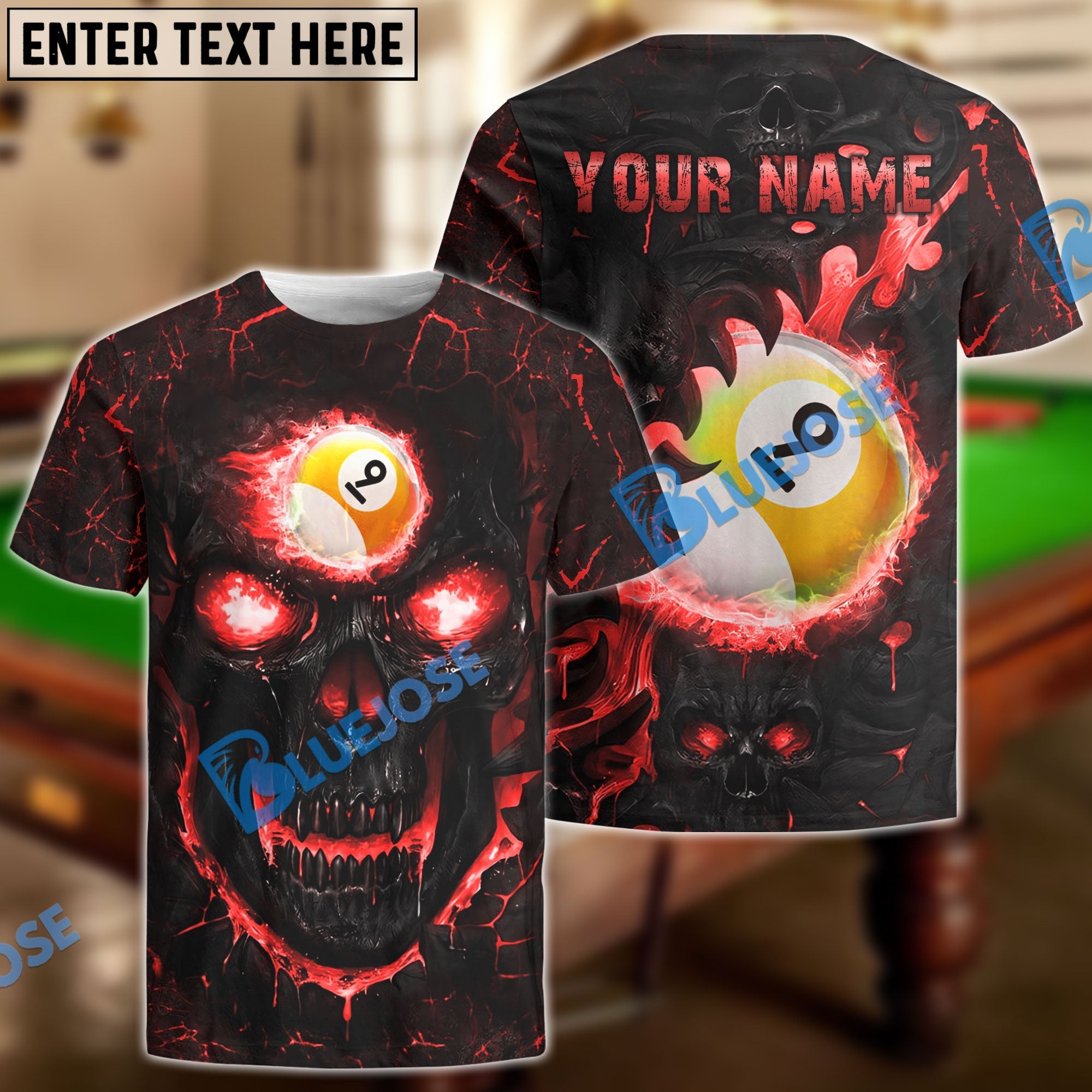 BlueJose Billiards Ball 9 Hell Flame Skull Personalized 3D Shirt (4 Colors)