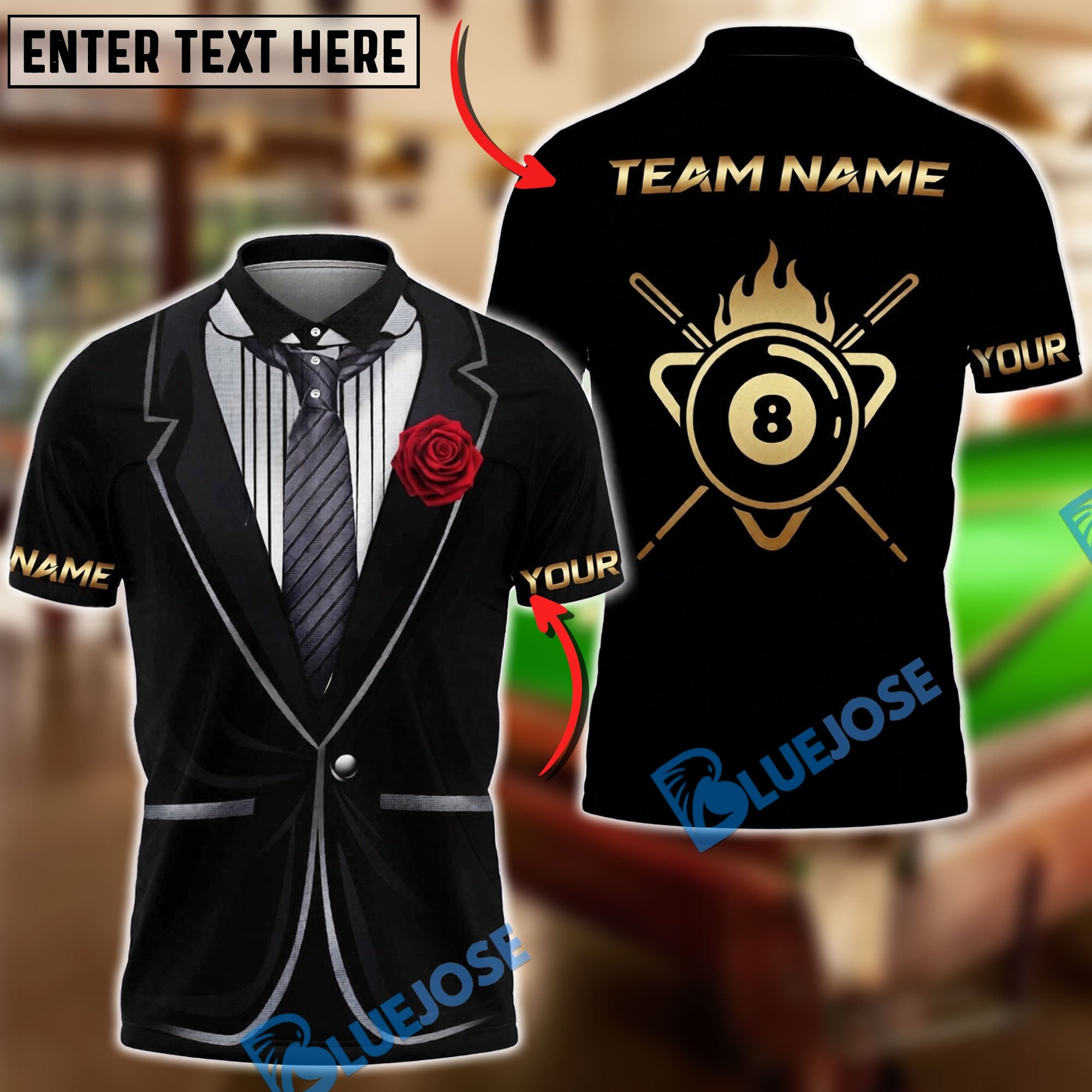 BlueJose Billiards Ball 8 And Ball 9 Tuxedo Rose Personalized Shirt (2 Colors)