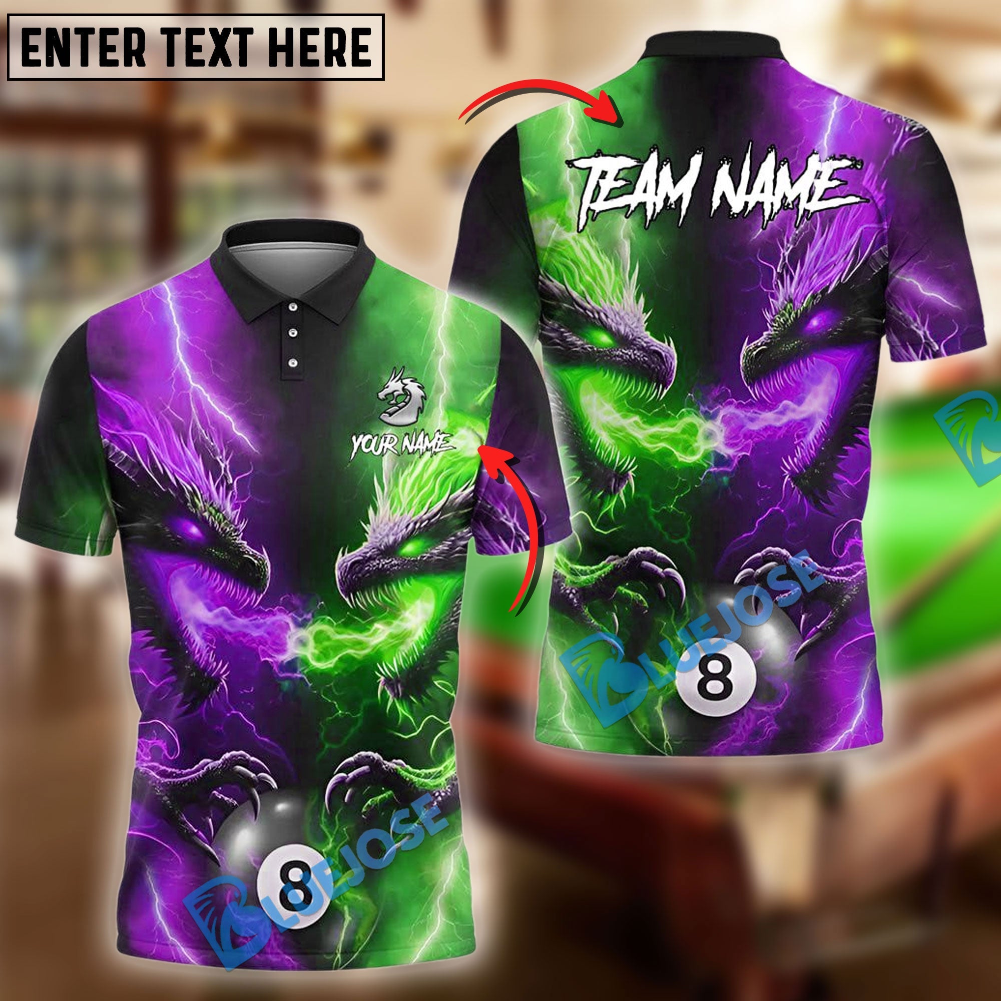 BlueJose Billiards Ball 8 Pool Dragon Duel Personalized Name Shirt (4 Colors)