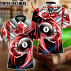 BlueJose Billiards Canada Flag 8 Ball Red Energy Swirl Personalized Shirt